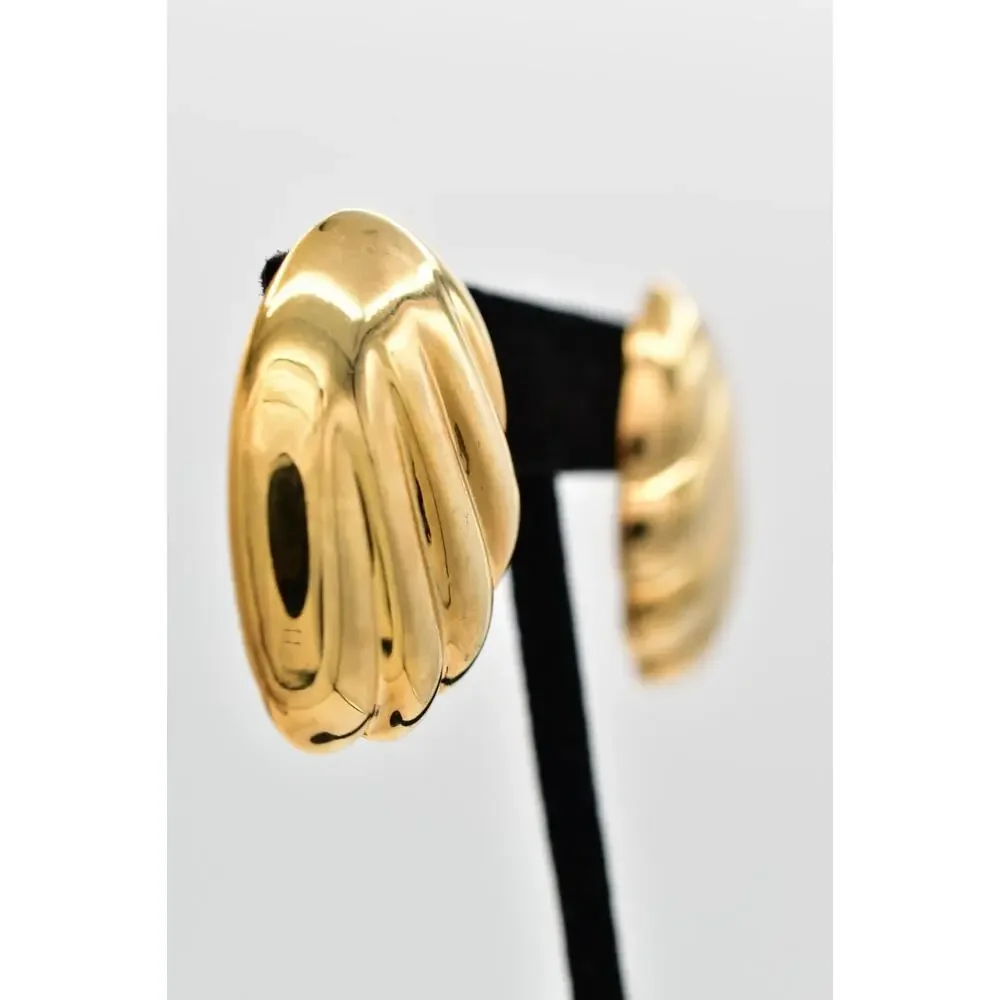 Vintage Dangle Dome Earrings Gold Ribbed Heavy Chunky USA Made NOS 1980s 9L